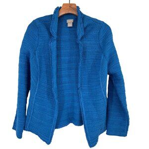 Chicos 1 Womens Blue Textured Open Front cardigan Jacket Size Medium cotton